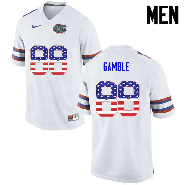 Men Florida Gators #88 Kemore Gamble College Football USA Flag Fashion Jerseys-White - Click Image to Close